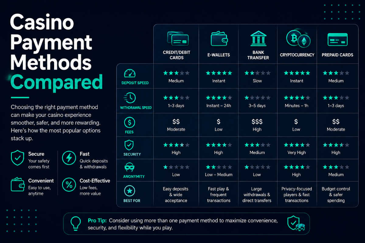 Casino payment methods compared